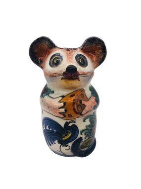 Handmade Ceramic Mouse Figurine K. Nikolaou Signed Folk Art Cheese Decor Whimsy